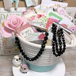 Vintage Black Beaded Choker Necklace & Double Strand Bracelet Women Matching Set